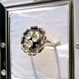 Genuine POLKI DIAMOND Flower cocktail ring 0.40ctw In Oxidized Sterling Silver